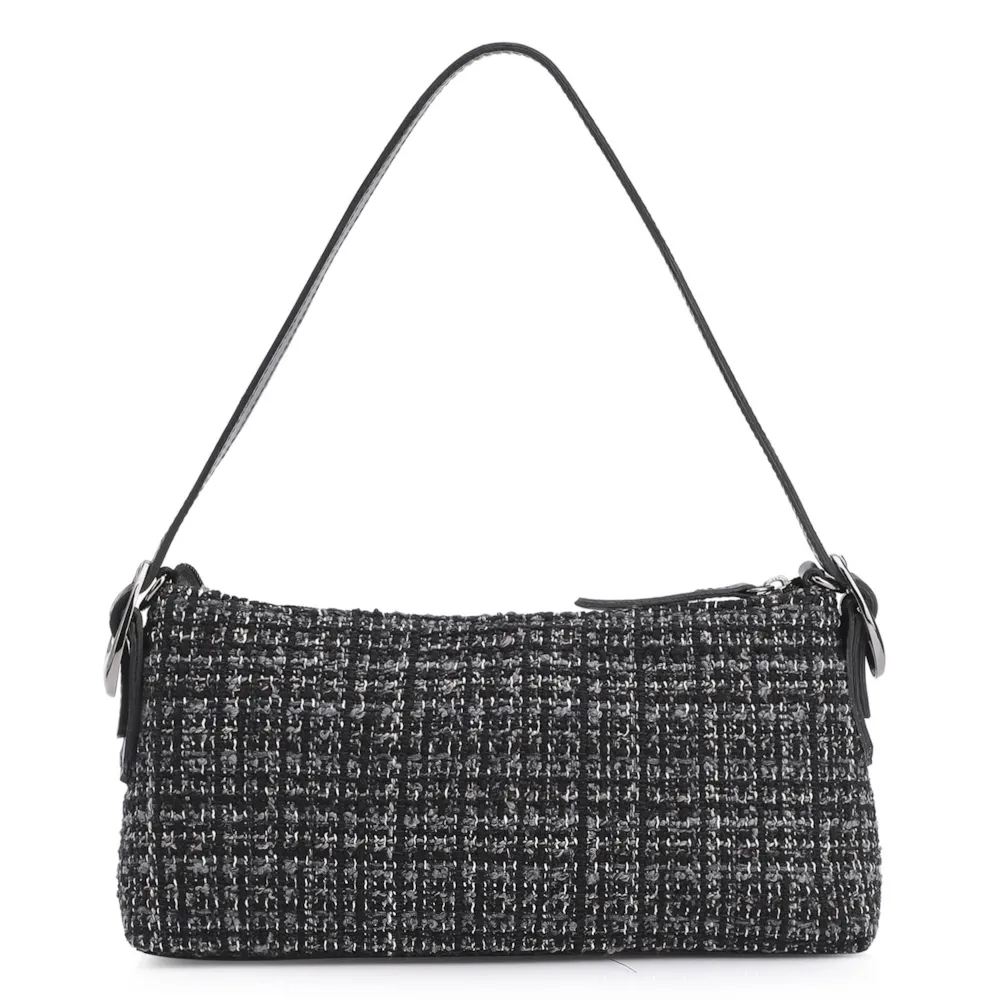 Bolsa De Ombro Fivelas Tweed Preto/Couro Preto - imagem 3