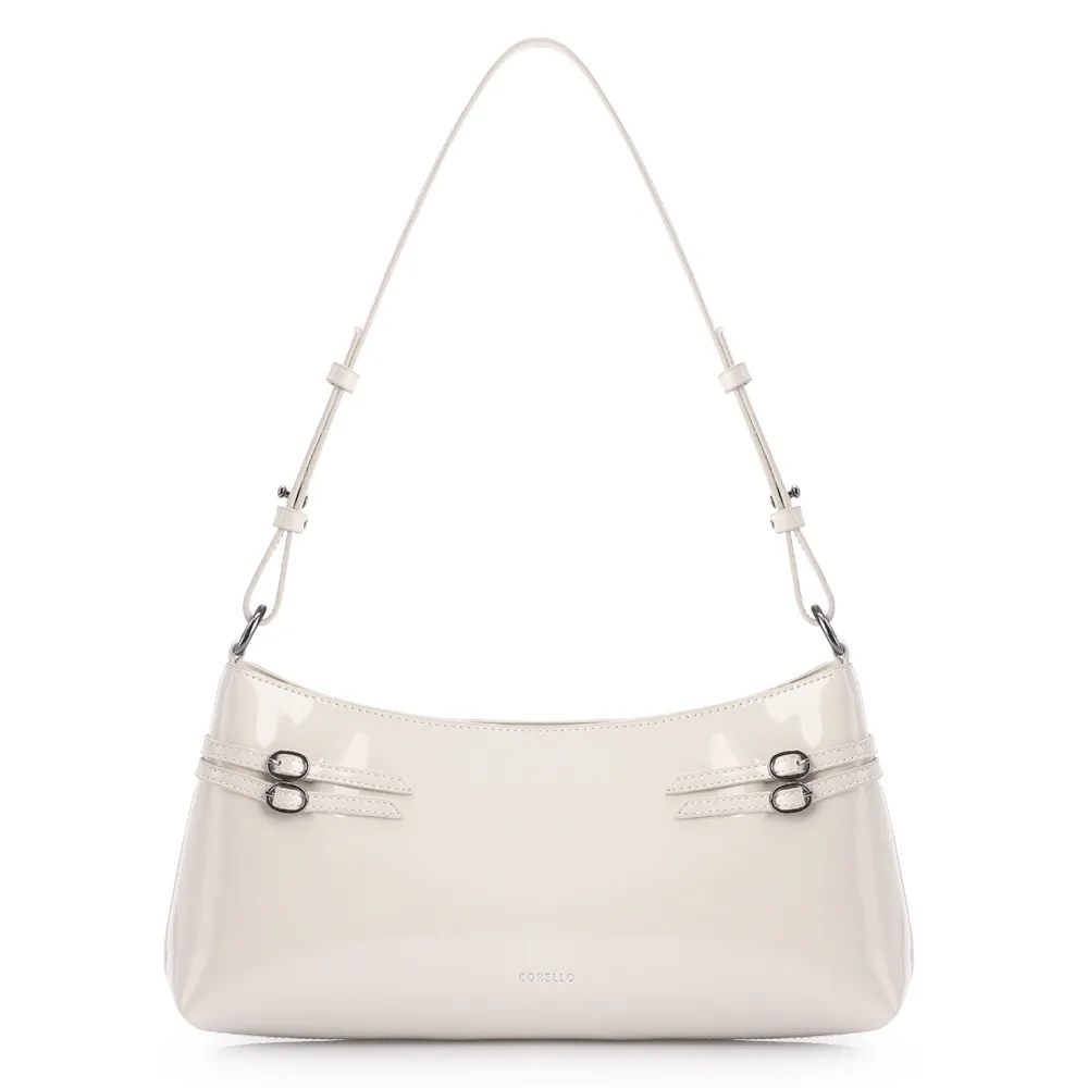 Bolsa De Ombro Fivelas Verniz Off White