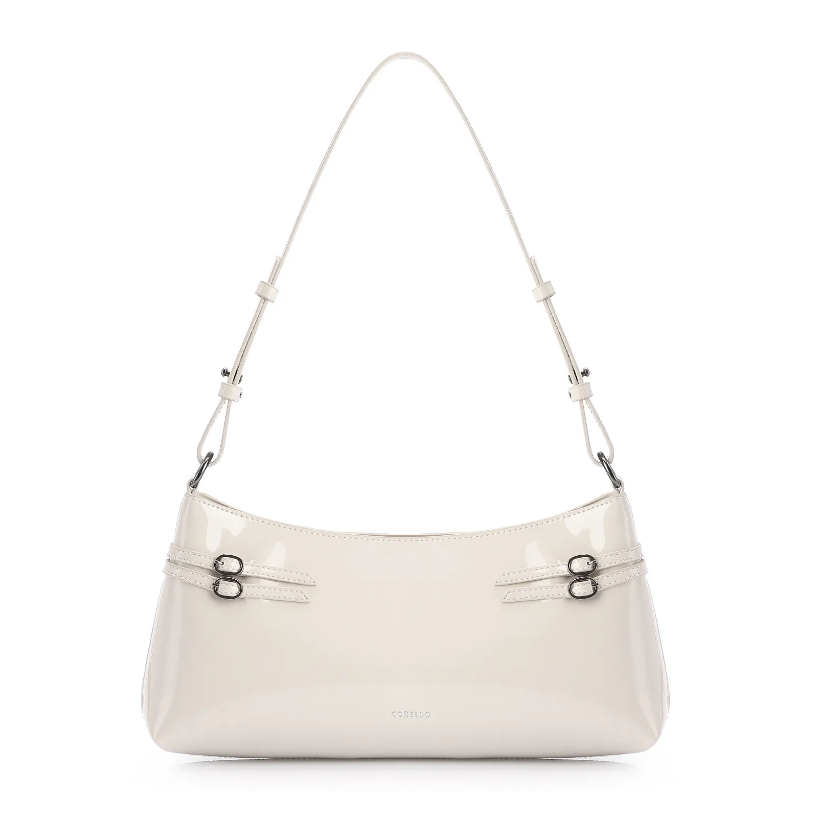 Bolsa De Ombro Fivelas Verniz Off White
