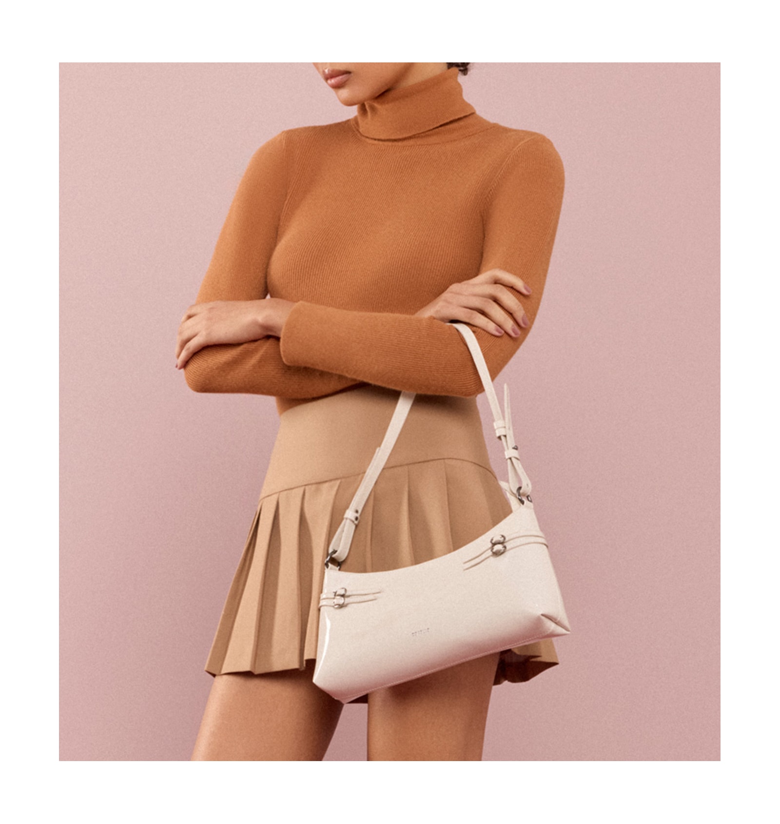 Bolsa De Ombro Fivelas Verniz Off White