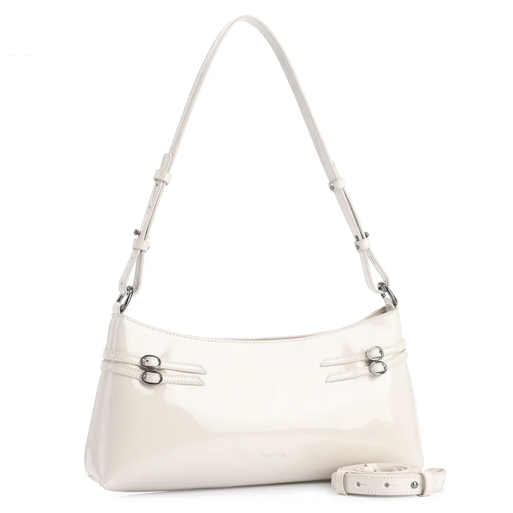 Bolsa De Ombro Fivelas Verniz Off White - imagem 3
