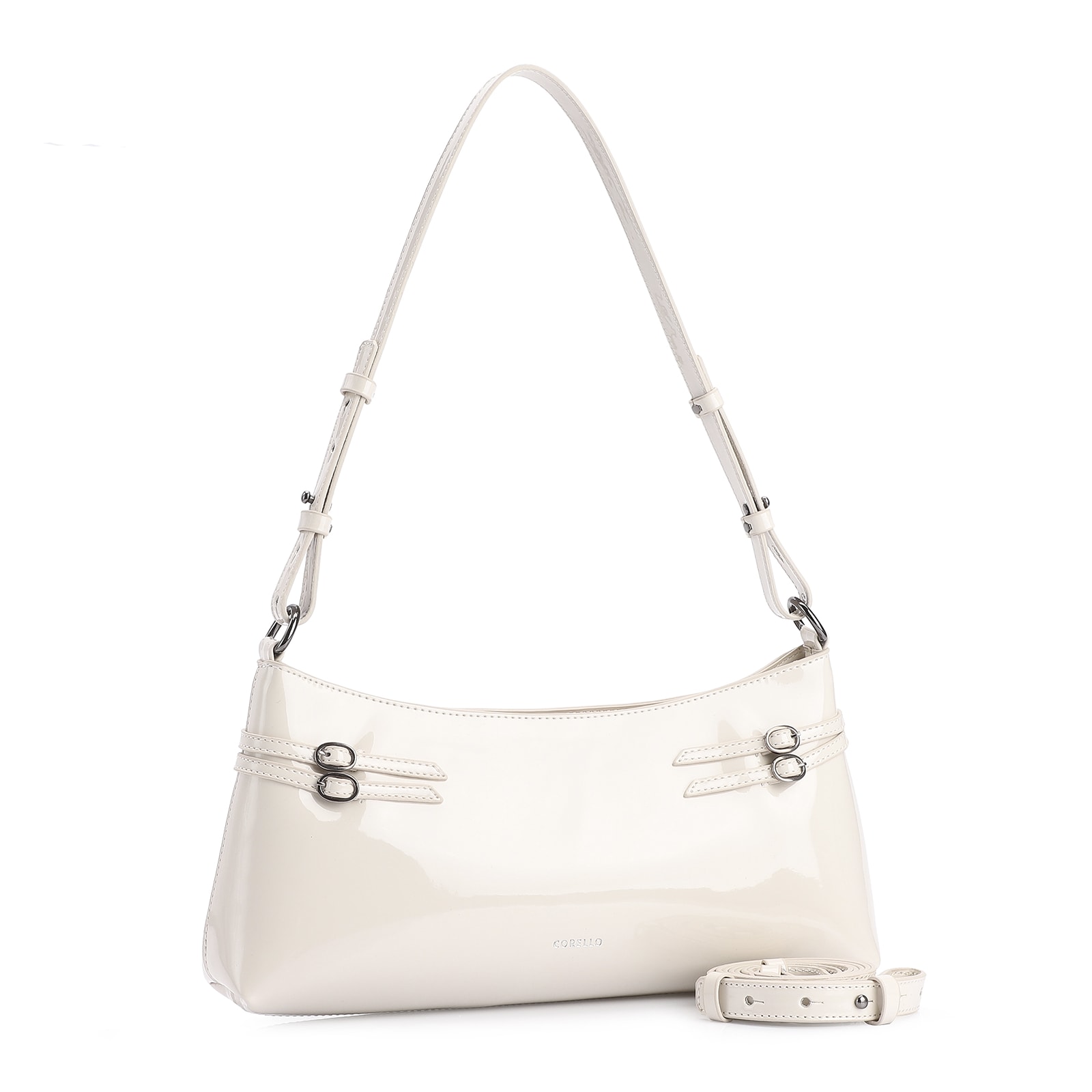 Bolsa De Ombro Fivelas Verniz Off White