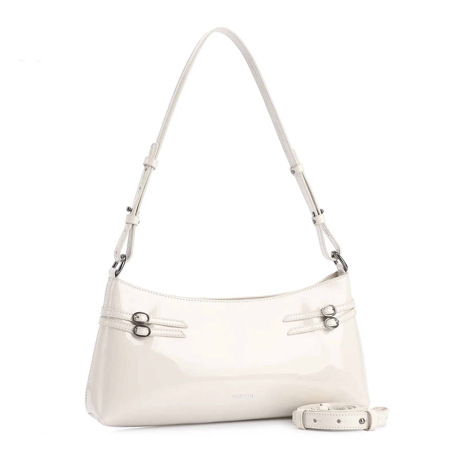 Bolsa De Ombro Fivelas Verniz Off White