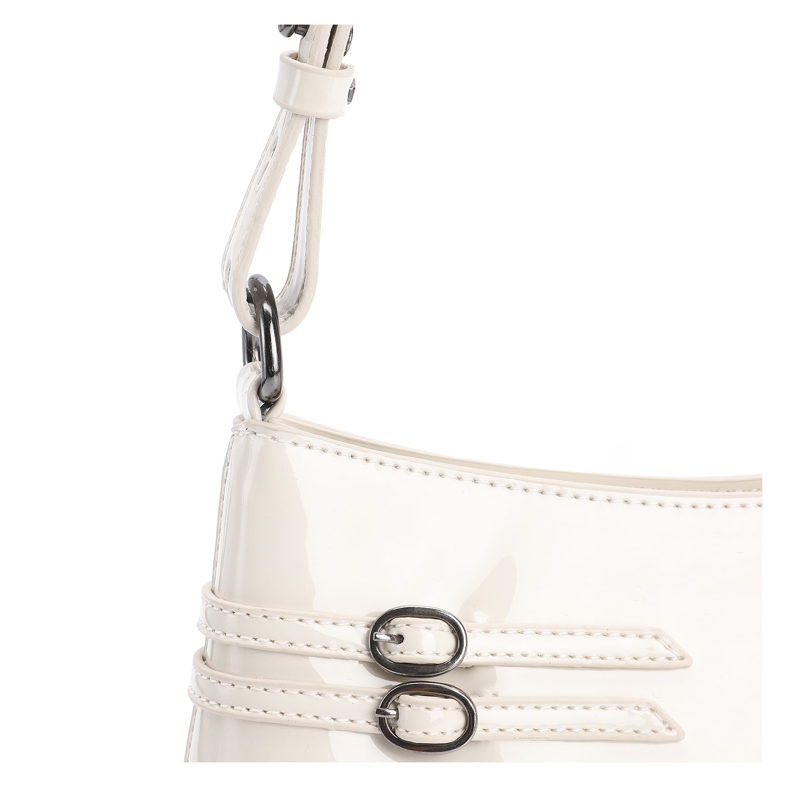 Bolsa De Ombro Fivelas Verniz Off White