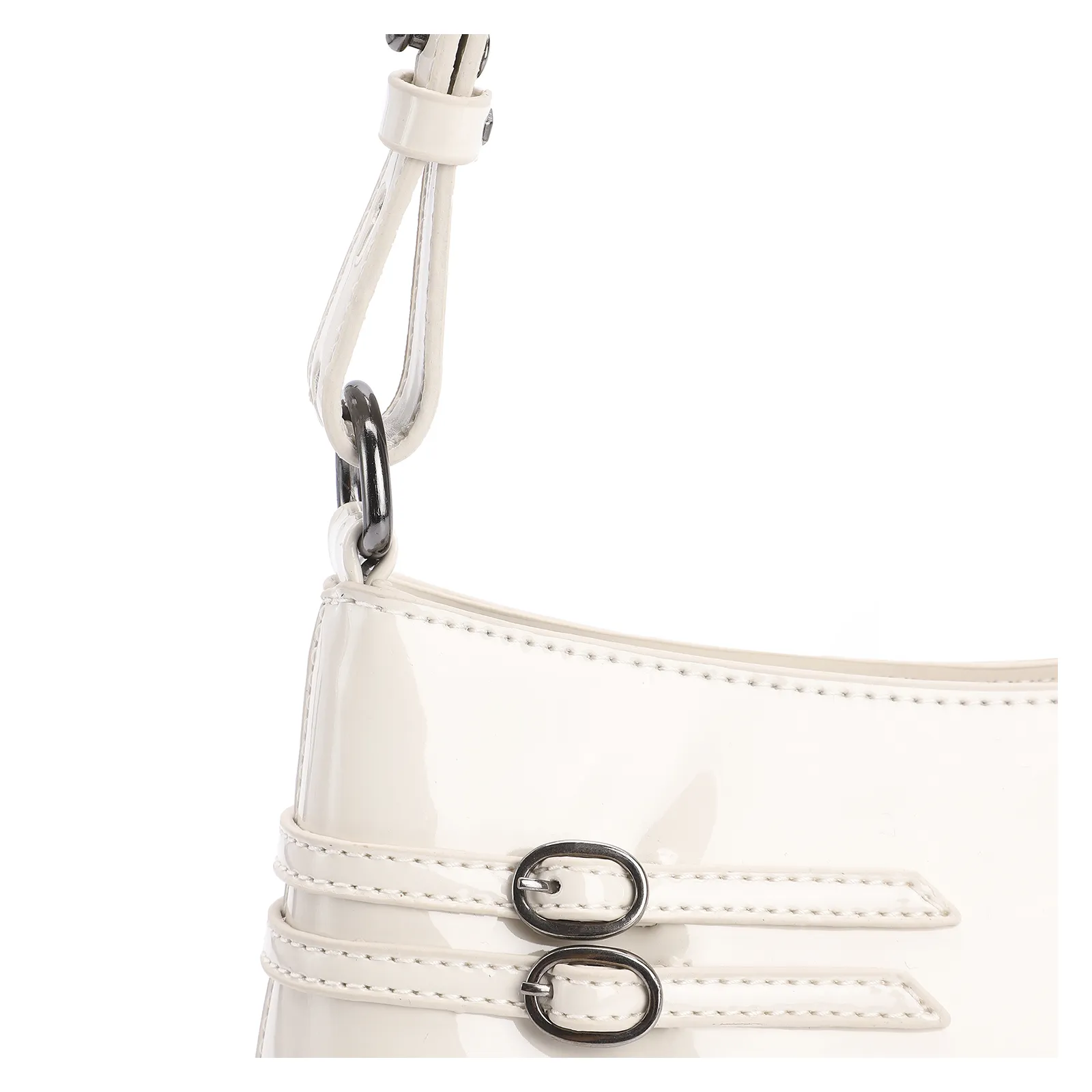 Bolsa De Ombro Fivelas Verniz Off White