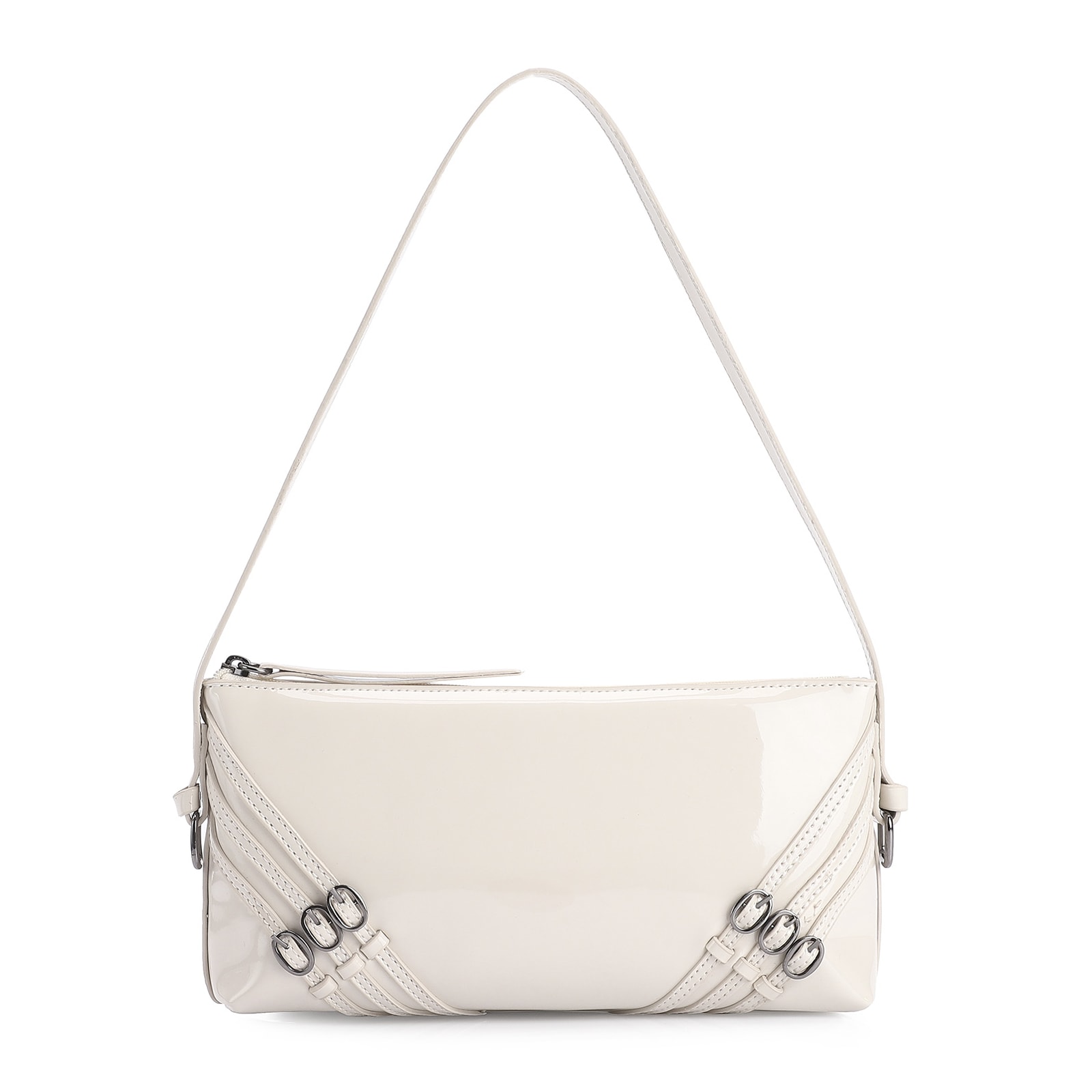 Bolsa De Ombro Fivelas Verniz Off White