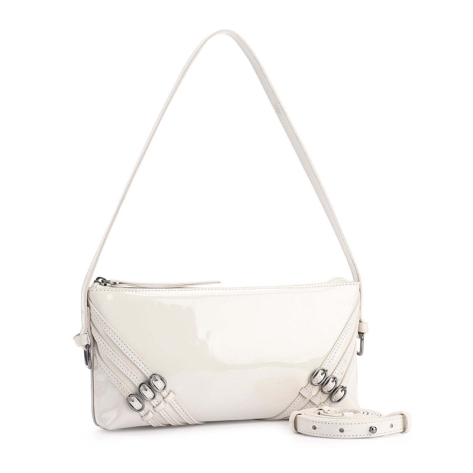 Bolsa De Ombro Fivelas Verniz Off White