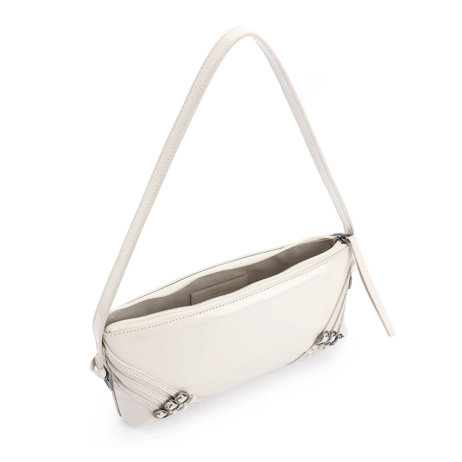 Bolsa De Ombro Fivelas Verniz Off White