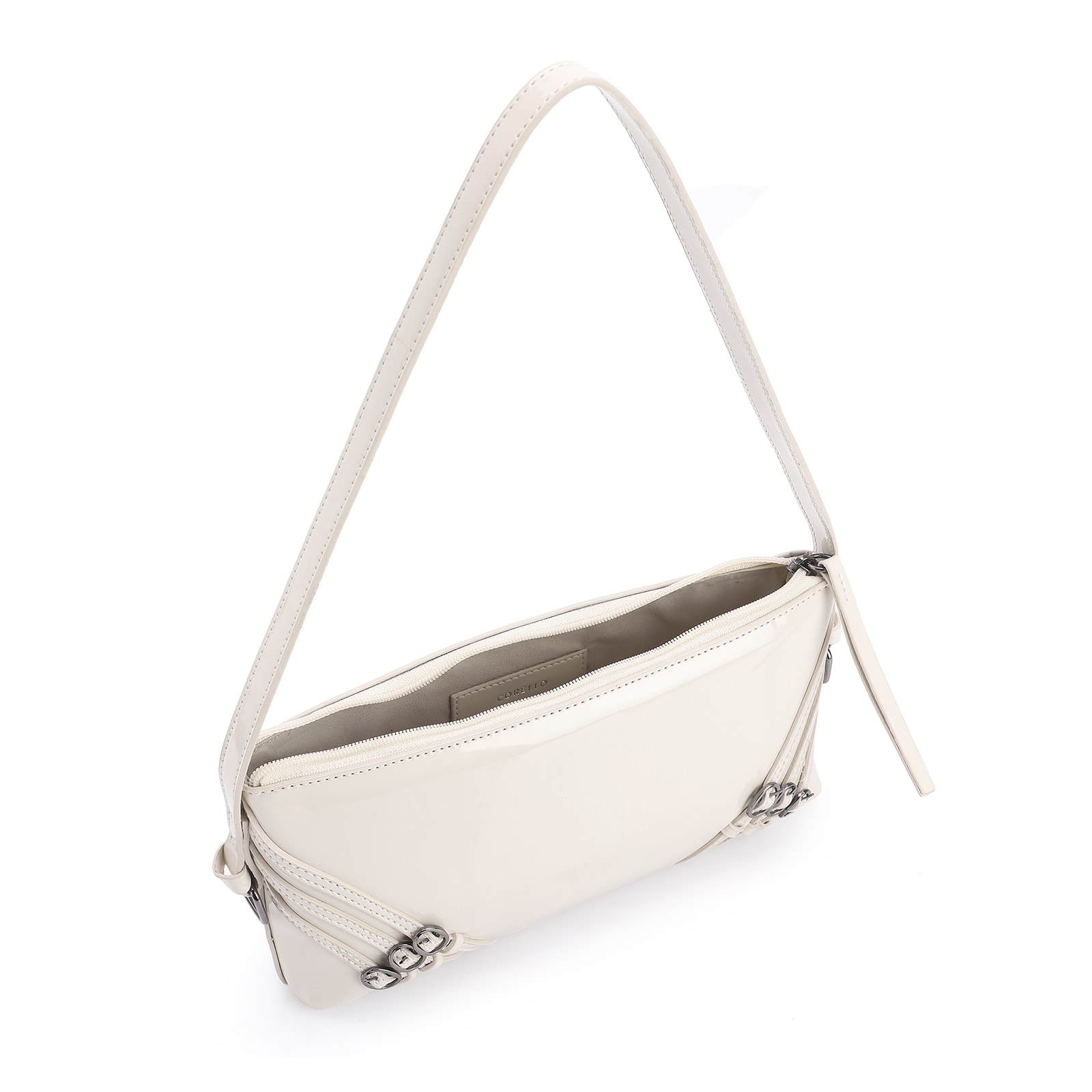 Bolsa De Ombro Fivelas Verniz Off White
