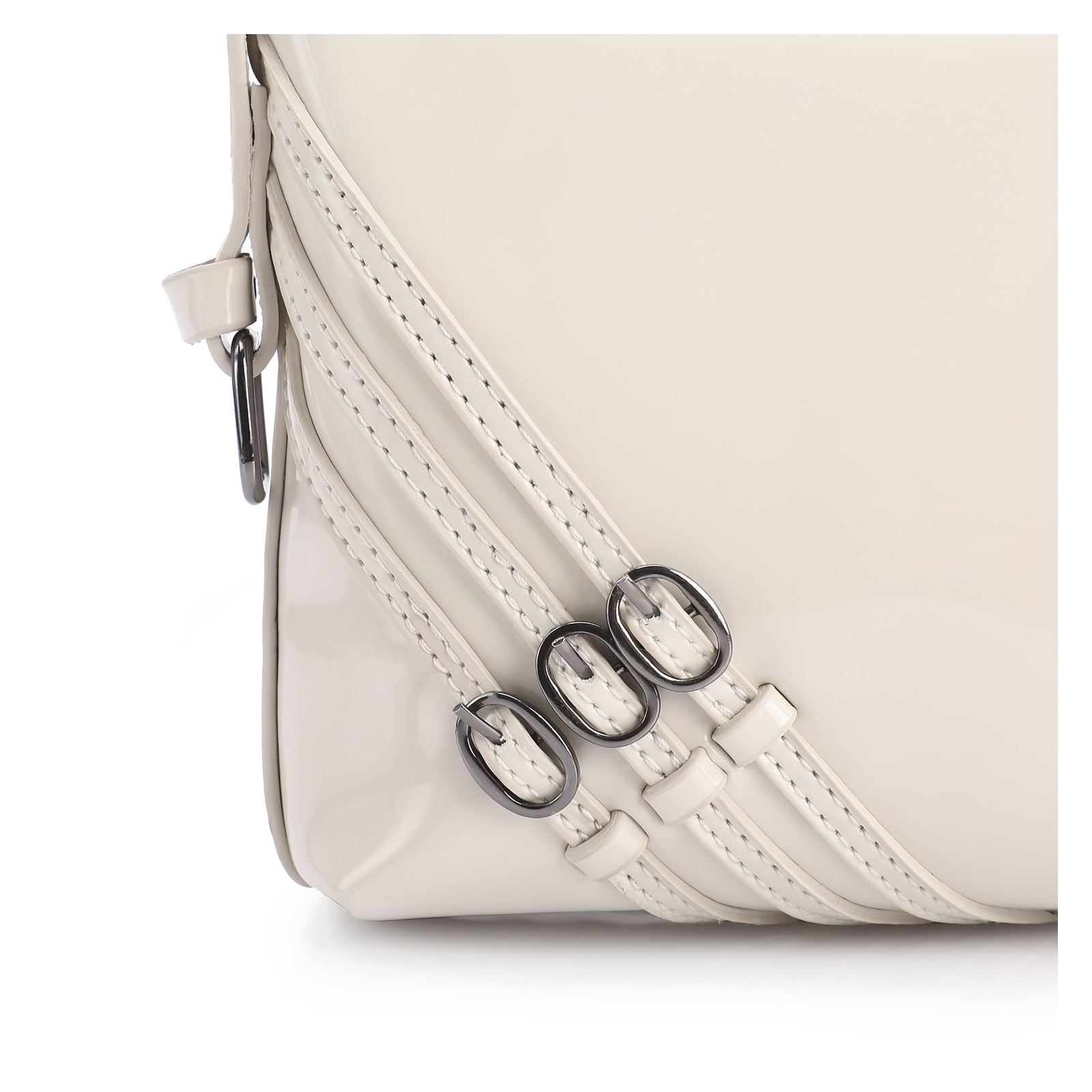 Bolsa De Ombro Fivelas Verniz Off White