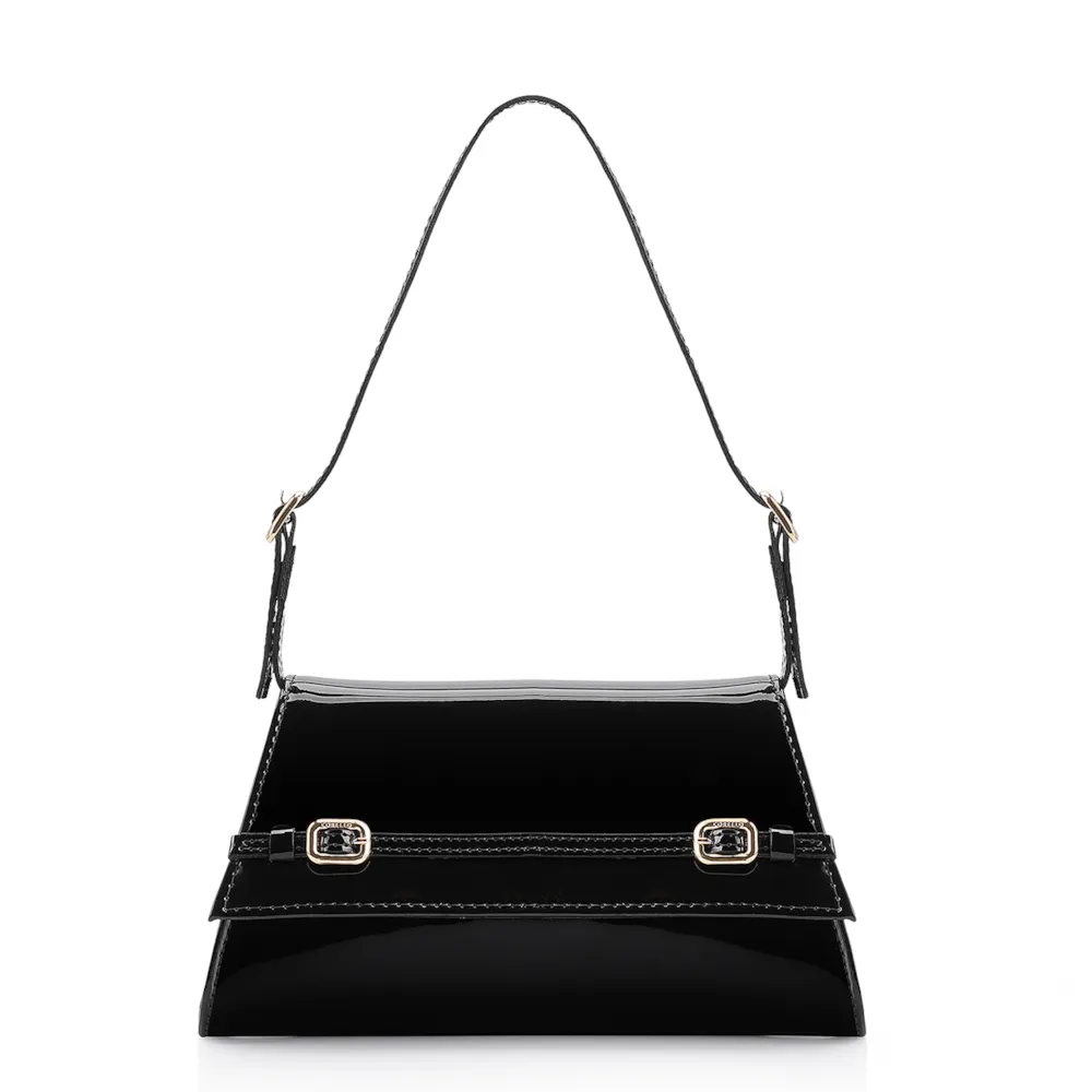 Bolsa De Ombro Fivelas Verniz Preto