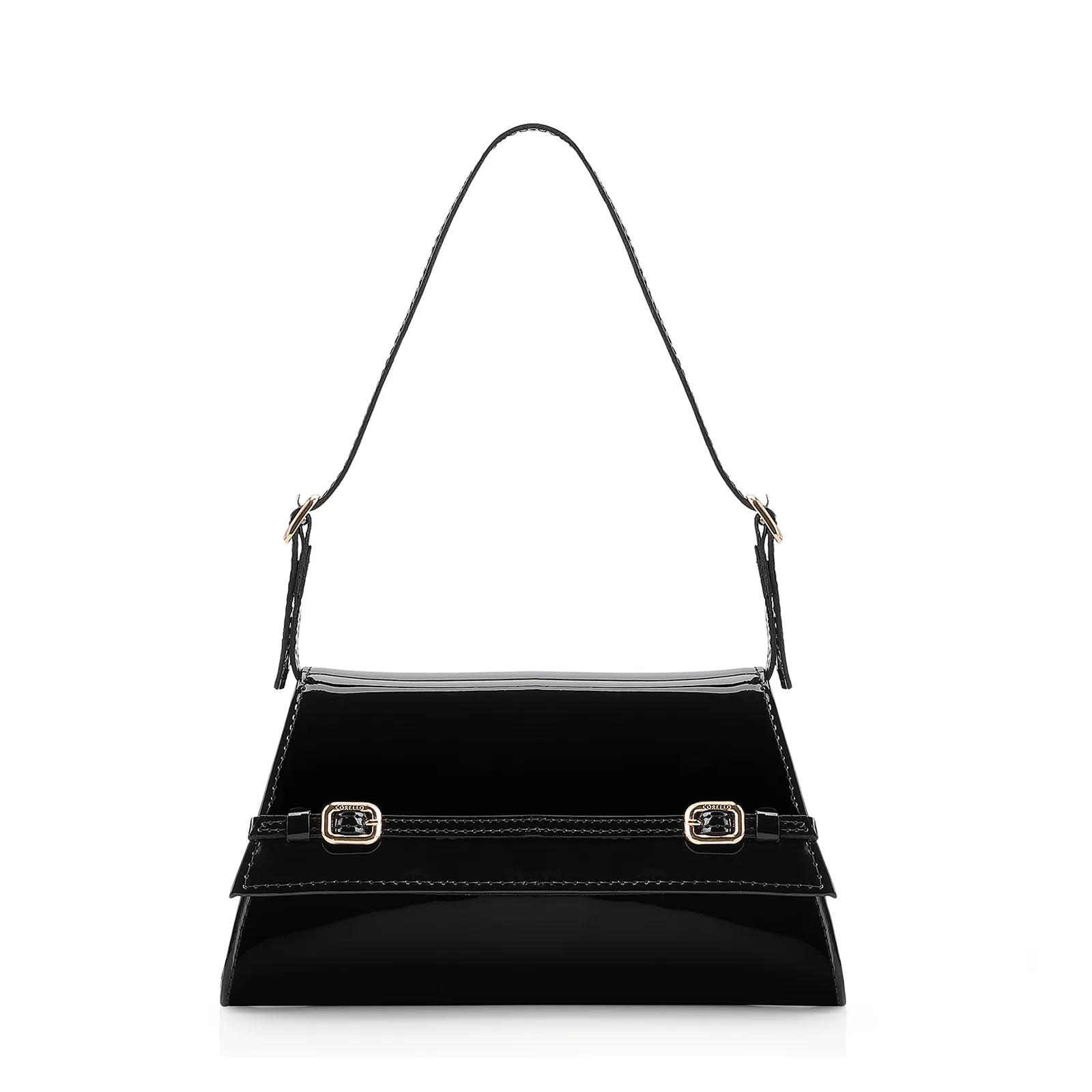 Bolsa De Ombro Fivelas Verniz Preto