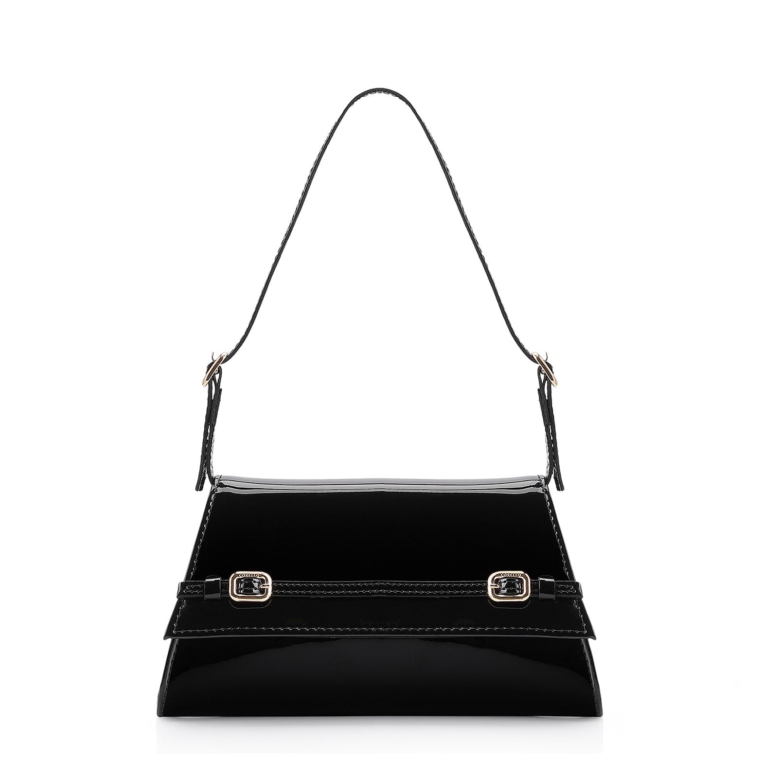 Bolsa De Ombro Fivelas Verniz Preto
