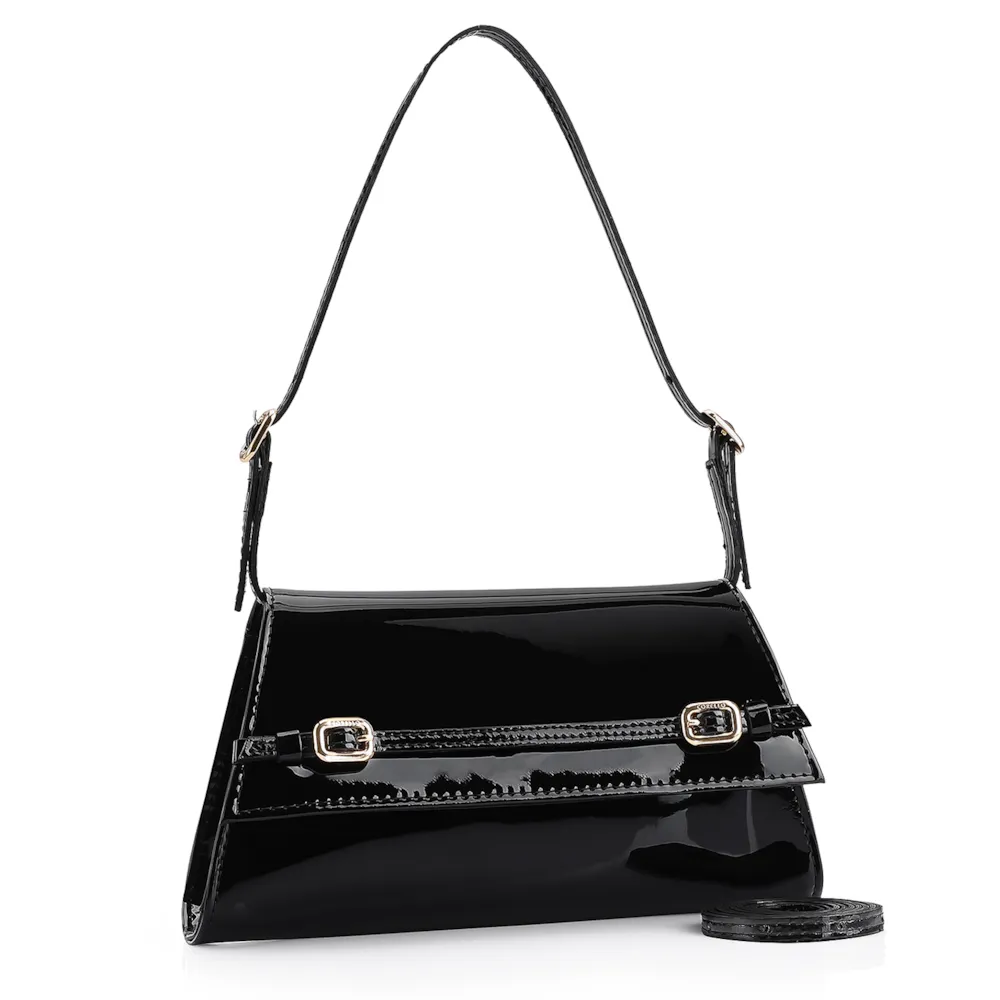 Bolsa De Ombro Fivelas Verniz Preto - imagem 2