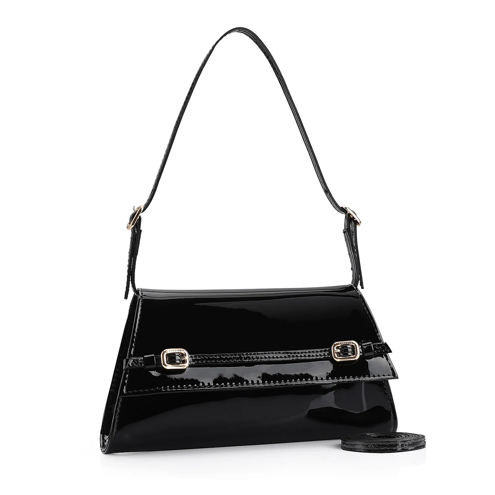 Bolsa De Ombro Fivelas Verniz Preto