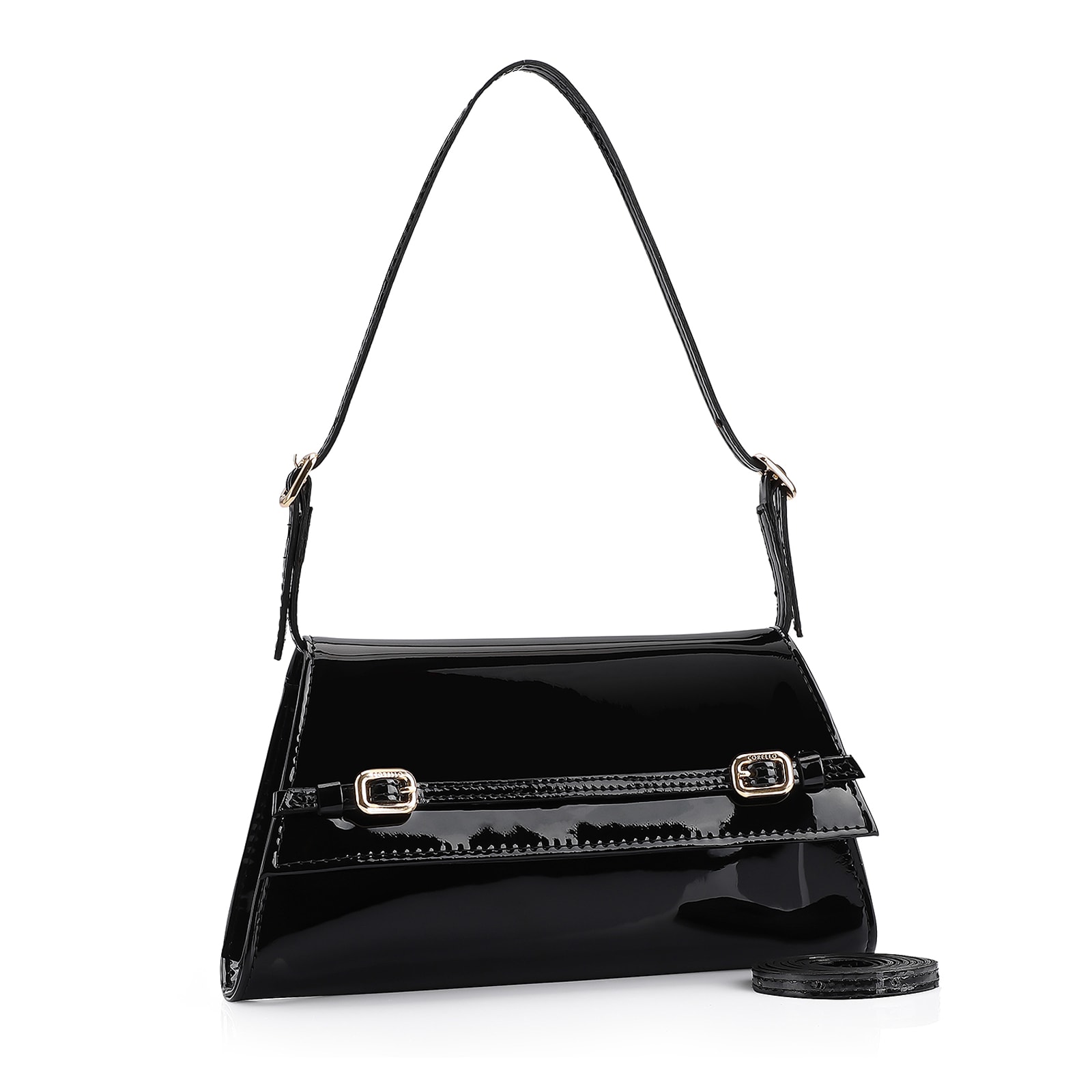 Bolsa De Ombro Fivelas Verniz Preto