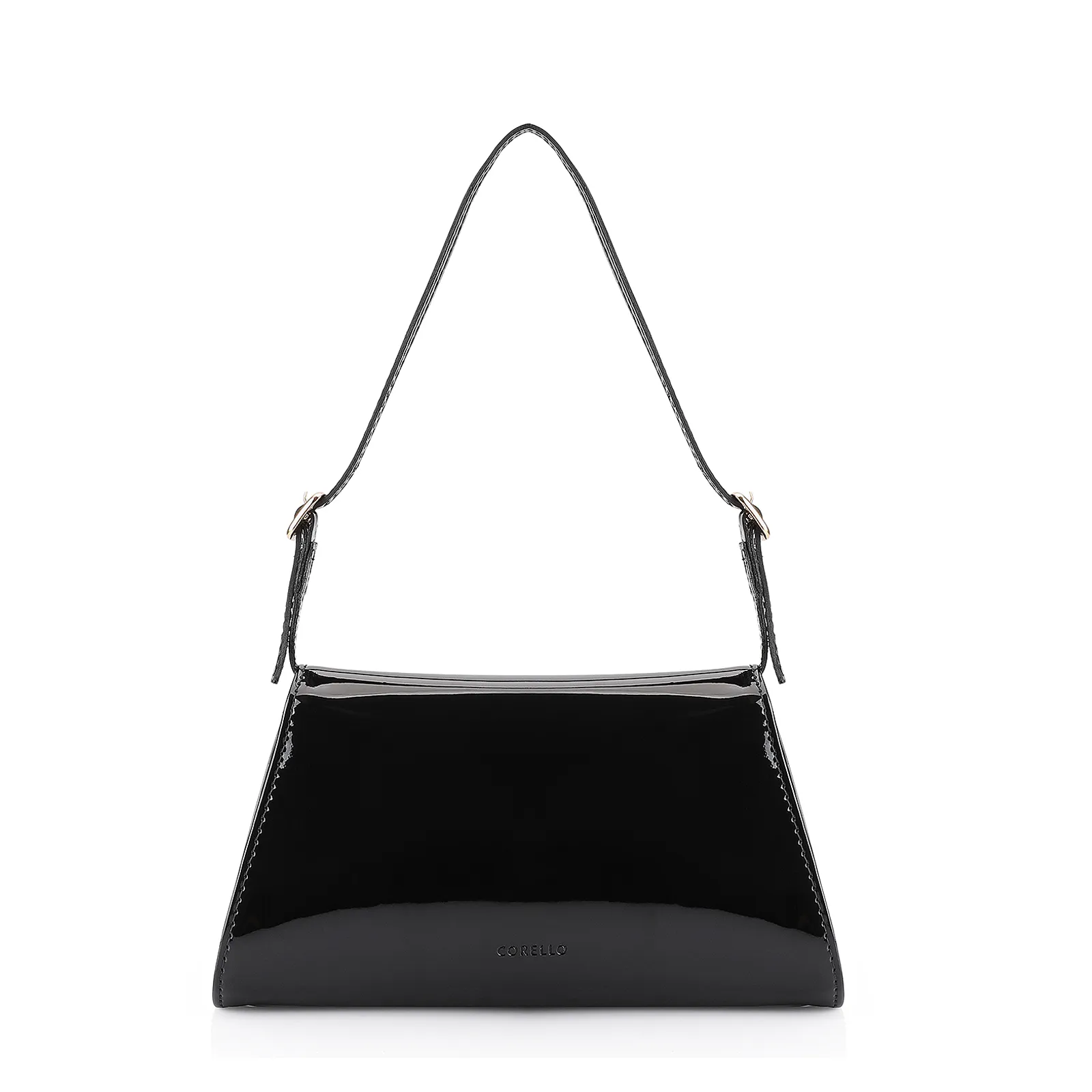Bolsa De Ombro Fivelas Verniz Preto