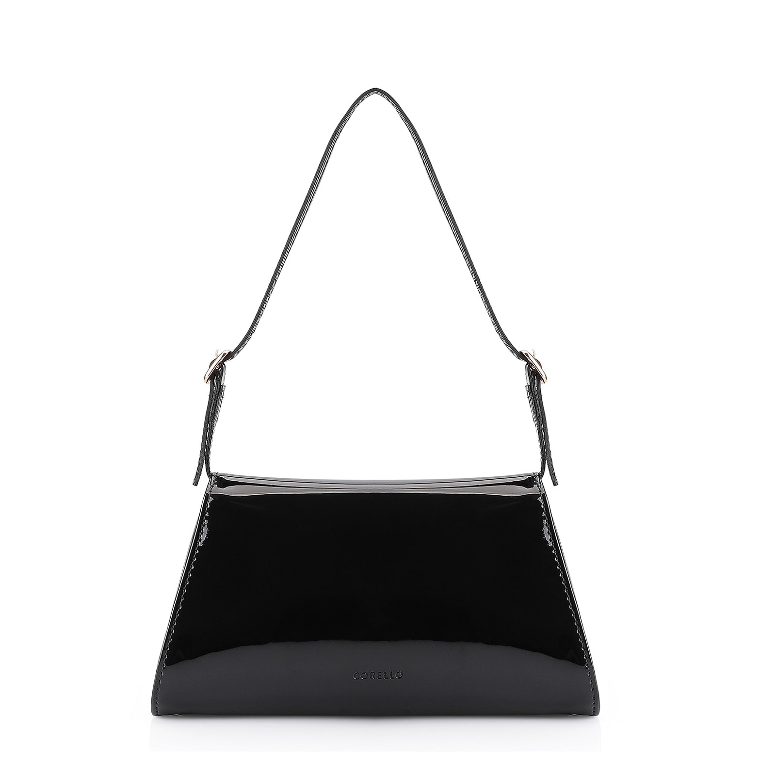 Bolsa De Ombro Fivelas Verniz Preto