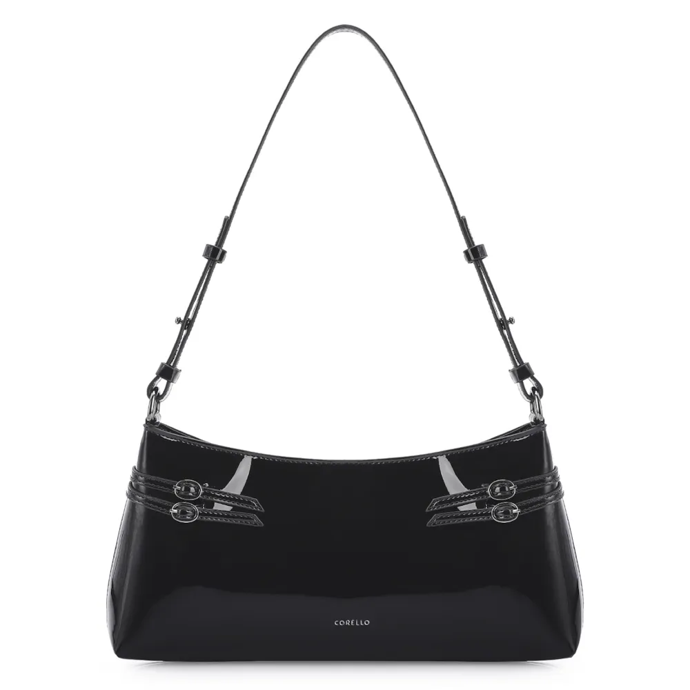 Bolsa De Ombro Fivelas Verniz Preto