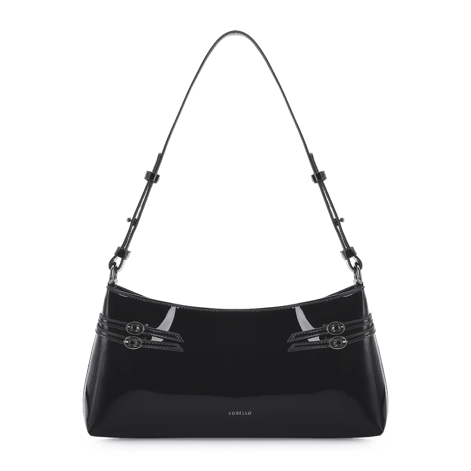 Bolsa De Ombro Fivelas Verniz Preto