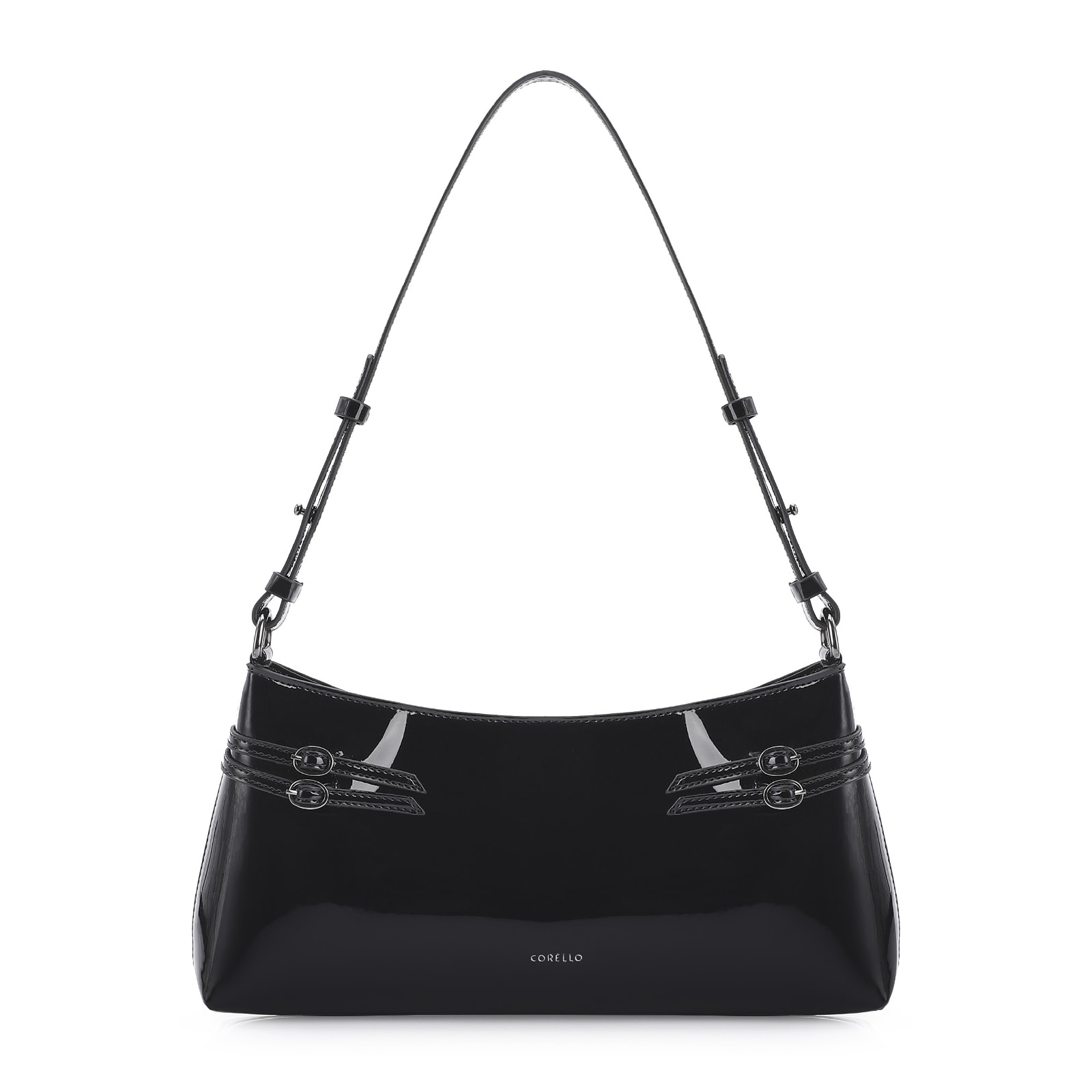 Bolsa De Ombro Fivelas Verniz Preto