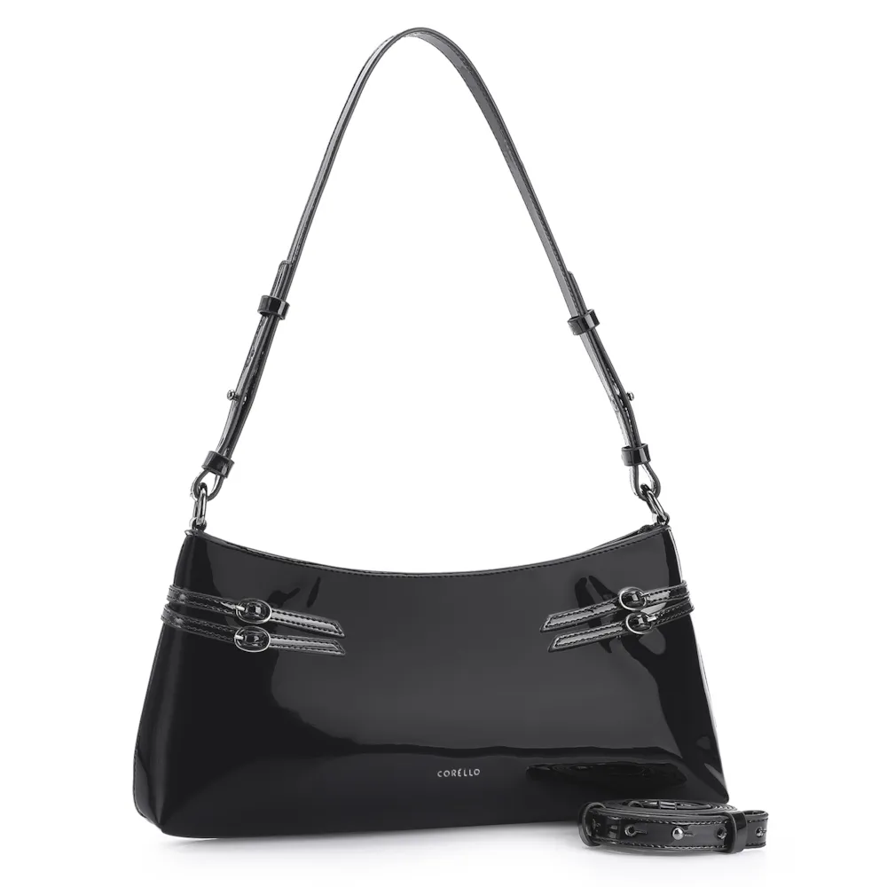 Bolsa De Ombro Fivelas Verniz Preto - imagem 2