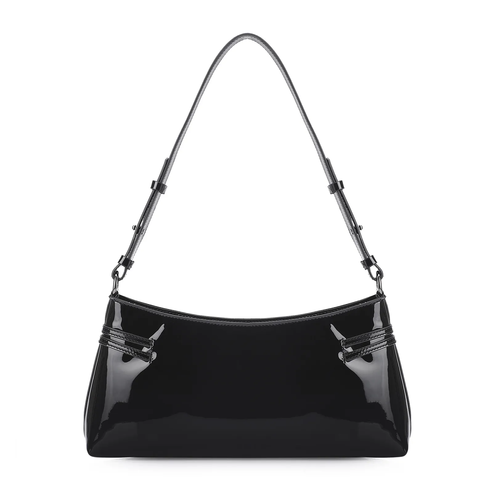 Bolsa De Ombro Fivelas Verniz Preto