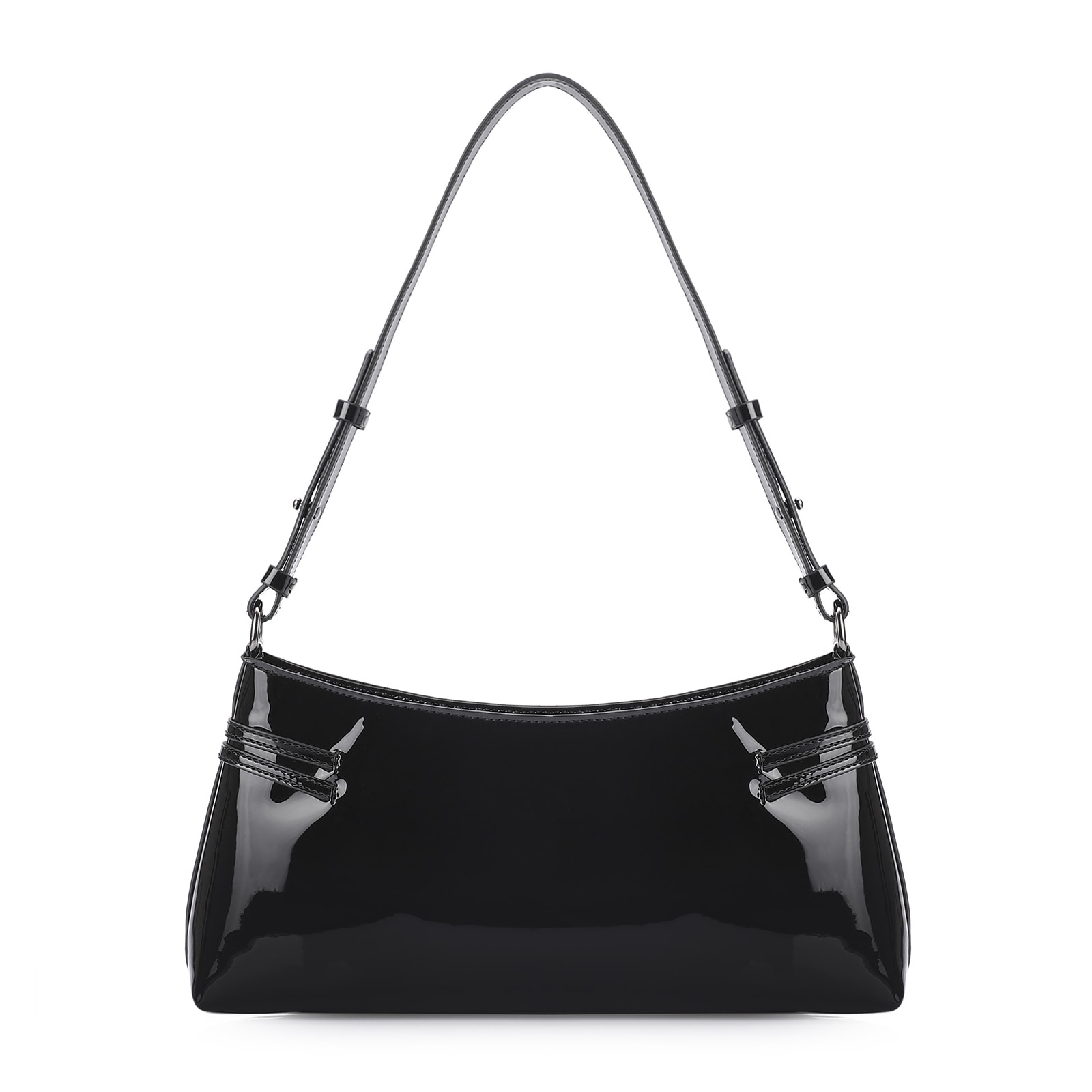 Bolsa De Ombro Fivelas Verniz Preto