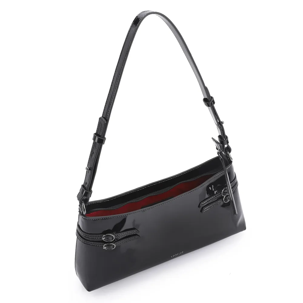 Bolsa De Ombro Fivelas Verniz Preto - imagem 4