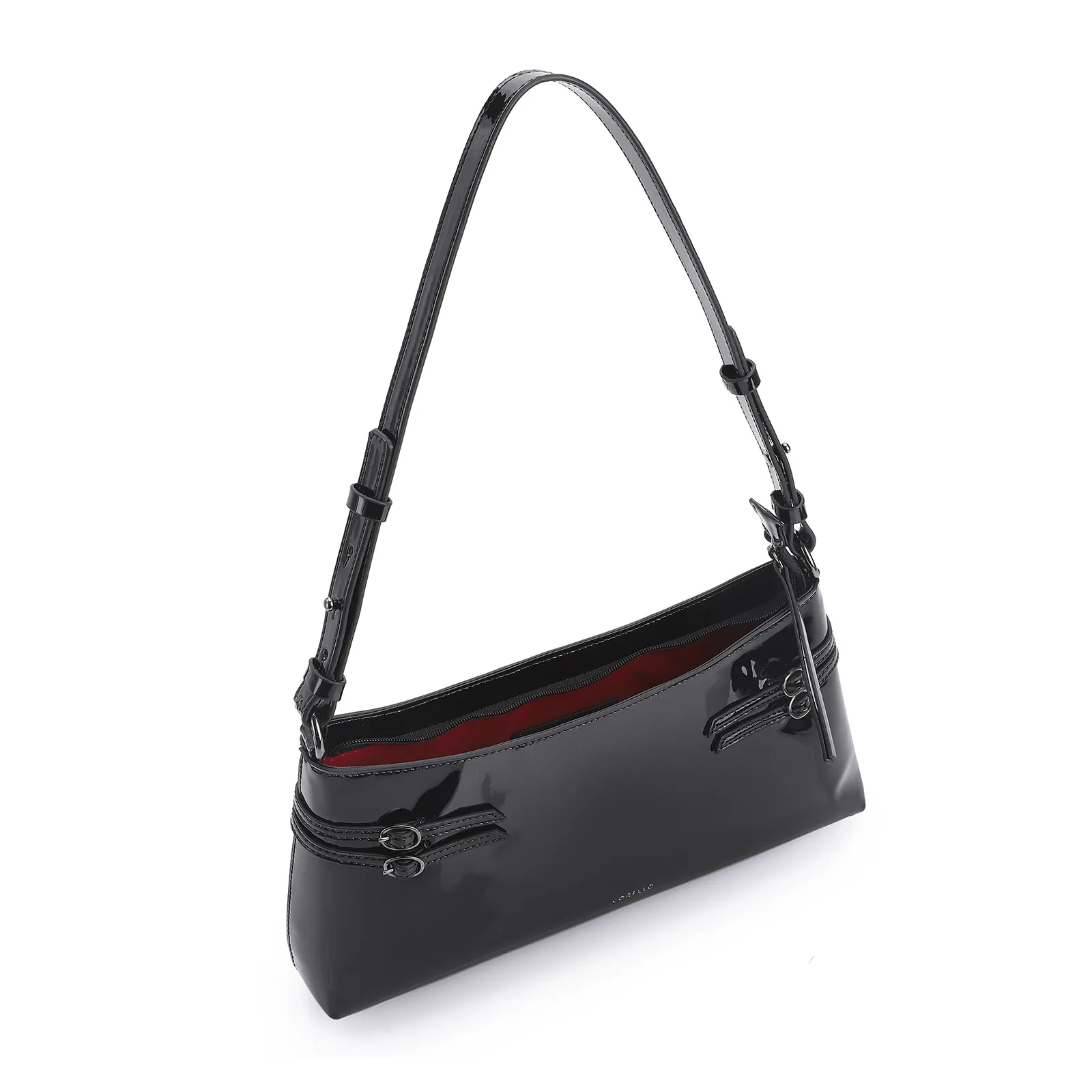 Bolsa De Ombro Fivelas Verniz Preto