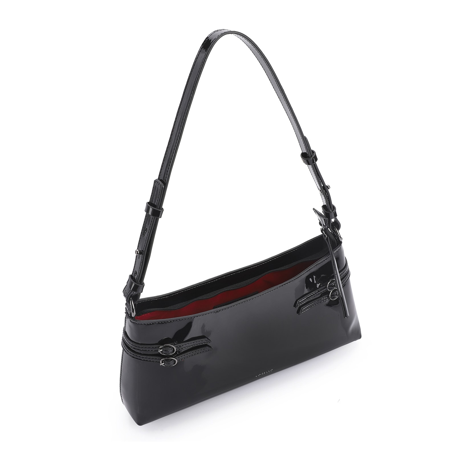 Bolsa De Ombro Fivelas Verniz Preto