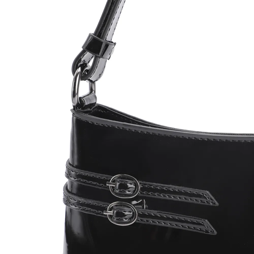 Bolsa De Ombro Fivelas Verniz Preto - imagem 6