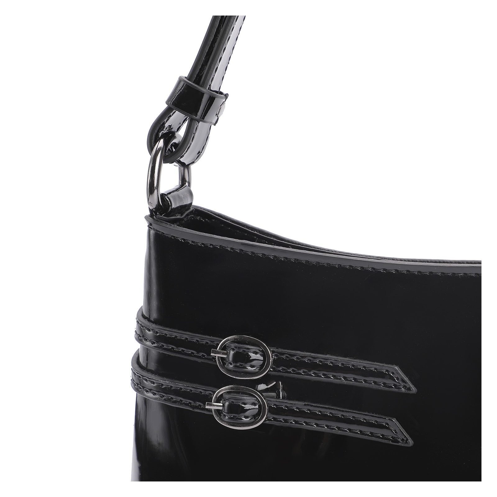 Bolsa De Ombro Fivelas Verniz Preto
