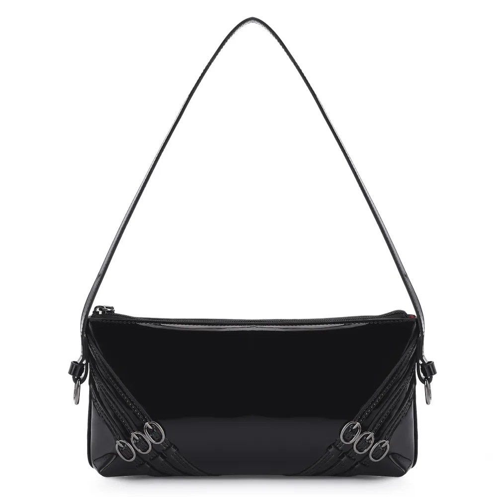 Bolsa De Ombro Fivelas Verniz Preto