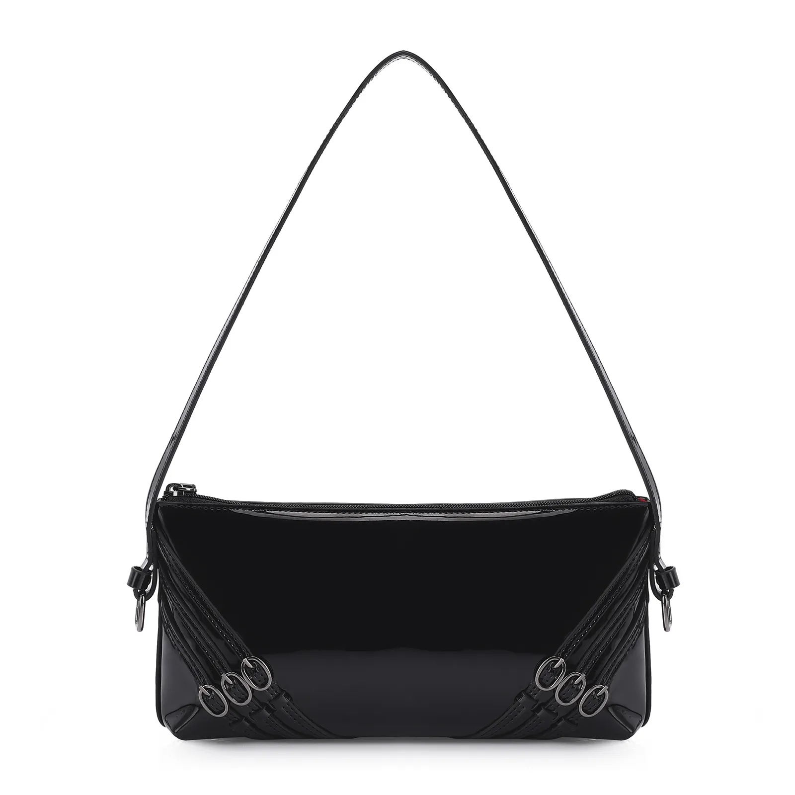 Bolsa De Ombro Fivelas Verniz Preto