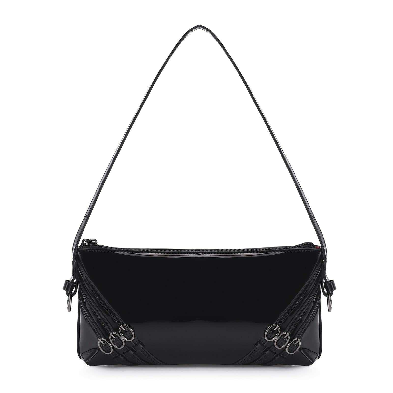 Bolsa De Ombro Fivelas Verniz Preto