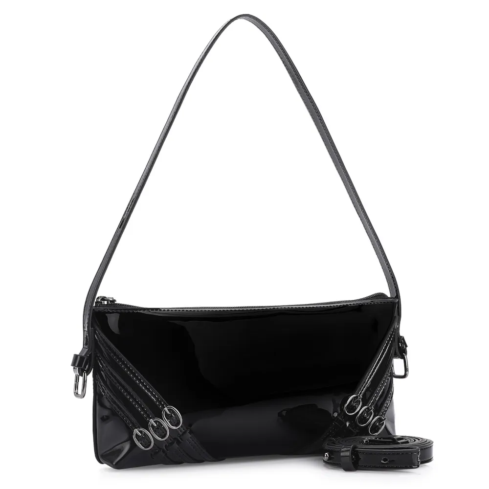 Bolsa De Ombro Fivelas Verniz Preto - imagem 3