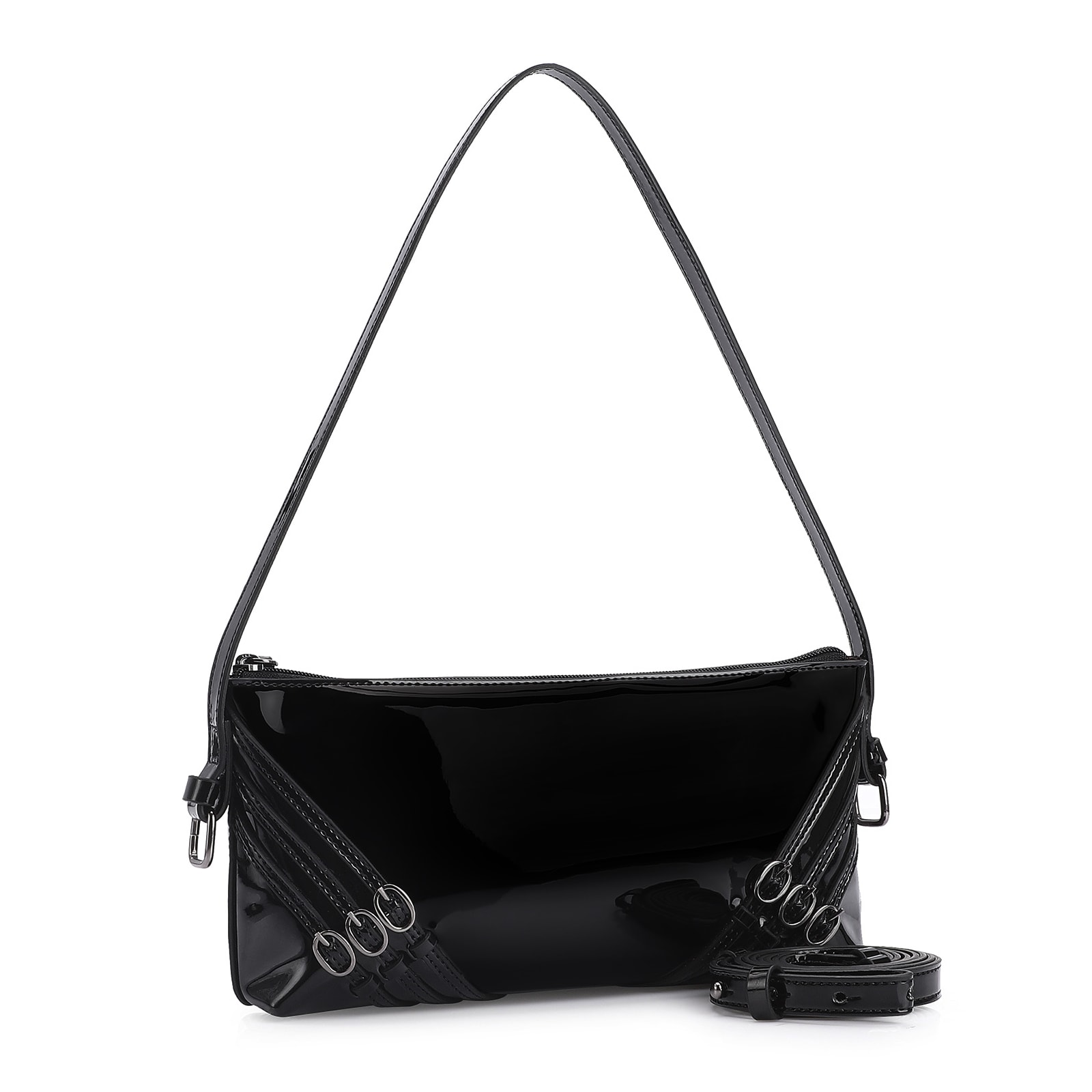 Bolsa De Ombro Fivelas Verniz Preto