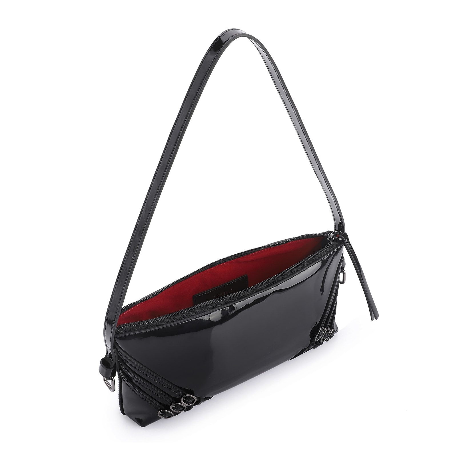 Bolsa De Ombro Fivelas Verniz Preto