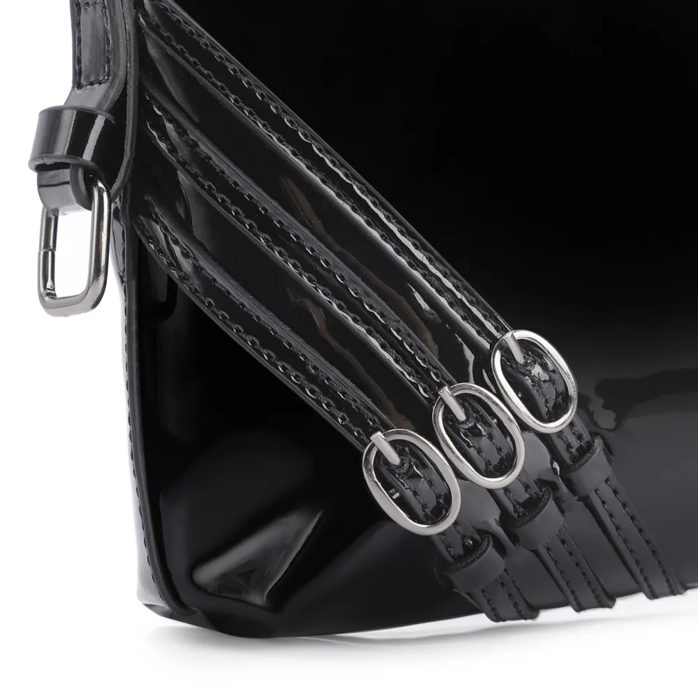 Bolsa De Ombro Fivelas Verniz Preto - imagem 6