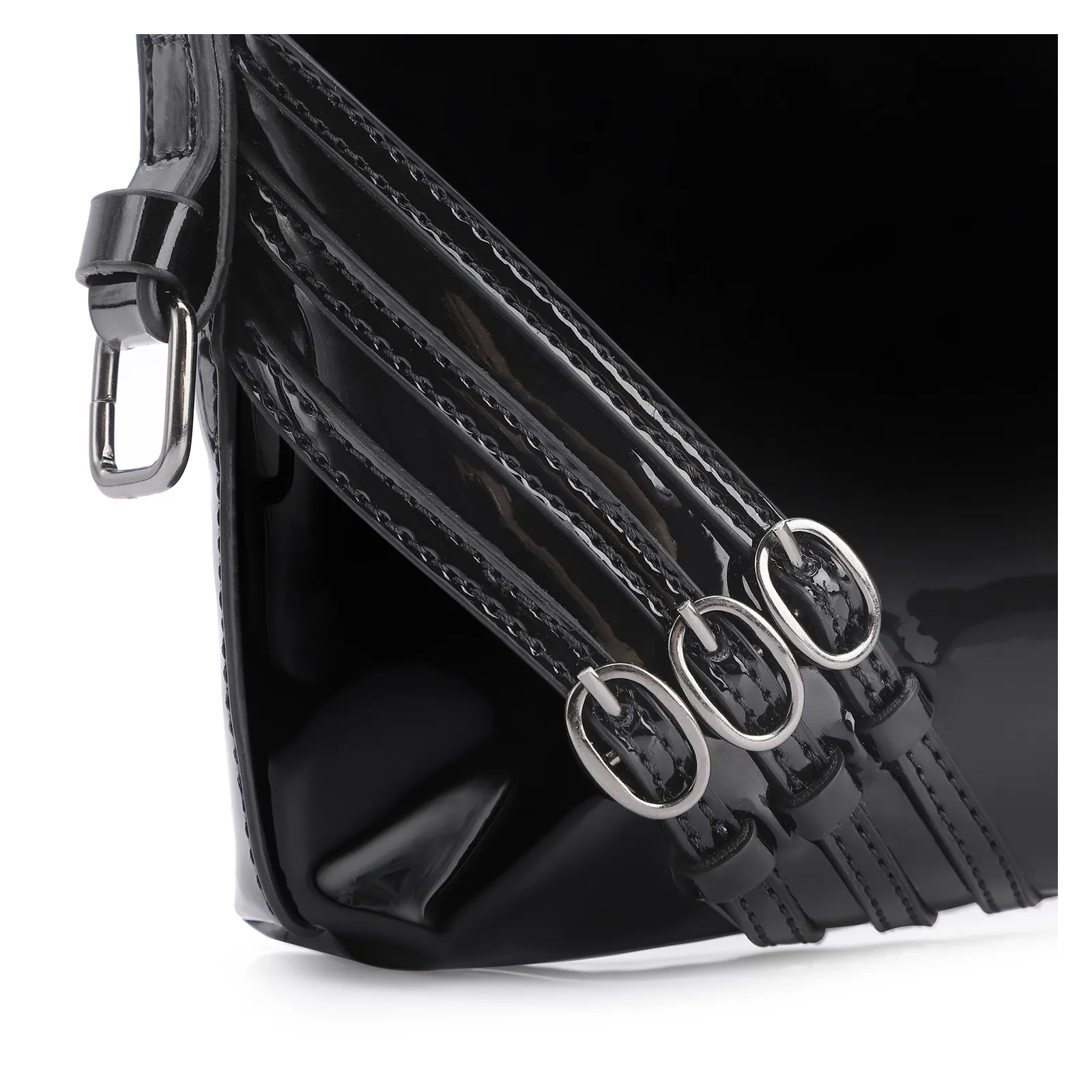 Bolsa De Ombro Fivelas Verniz Preto