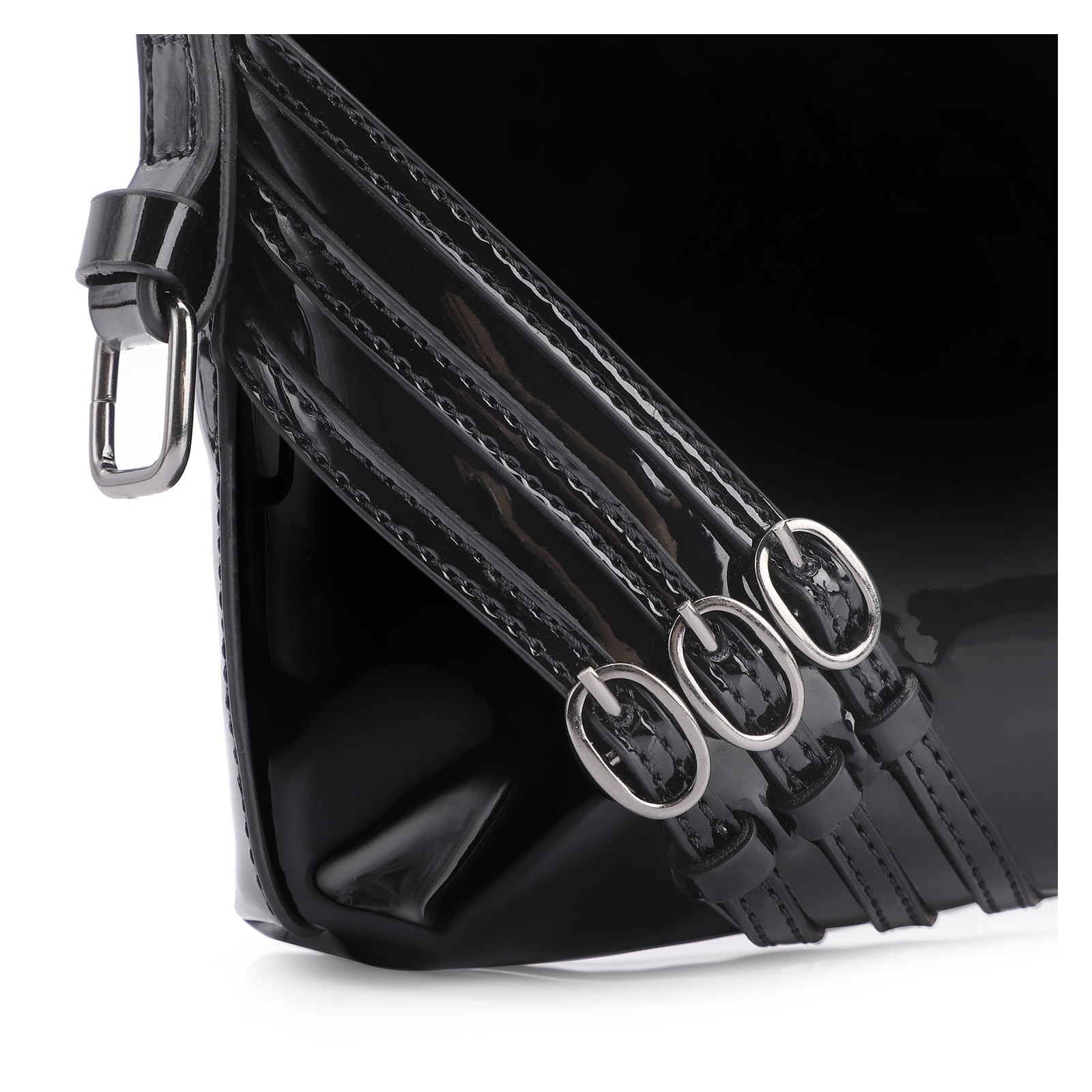 Bolsa De Ombro Fivelas Verniz Preto