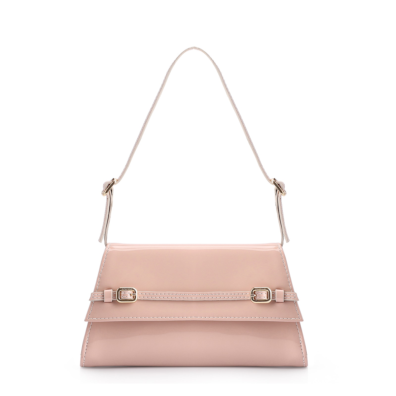 Bolsa De Ombro Fivelas Verniz Rosa