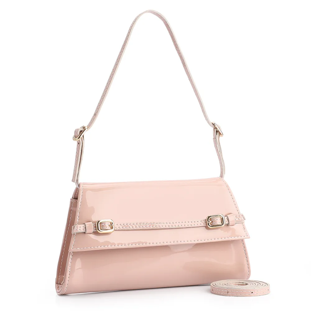 Bolsa De Ombro Fivelas Verniz Rosa - imagem 2