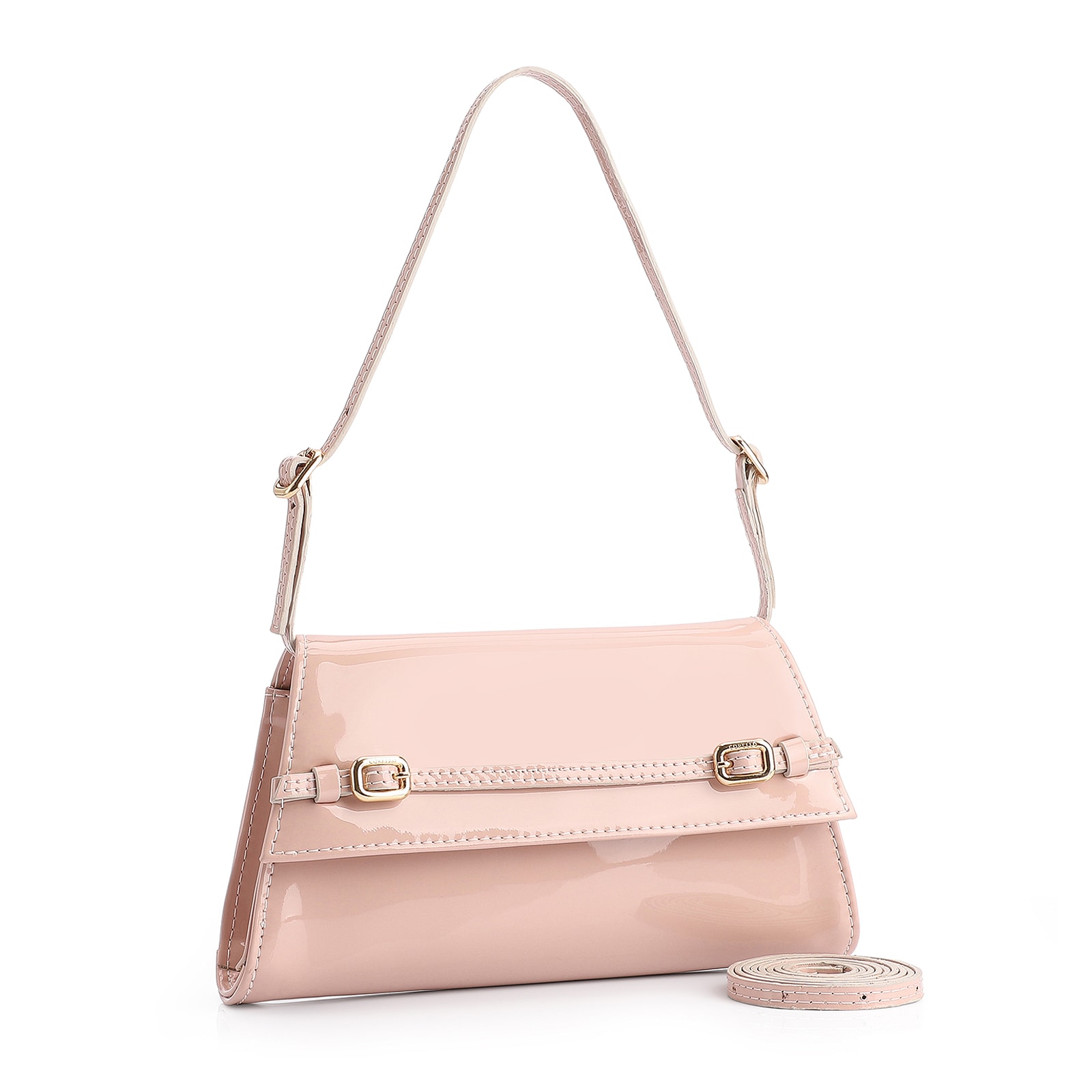 Bolsa De Ombro Fivelas Verniz Rosa