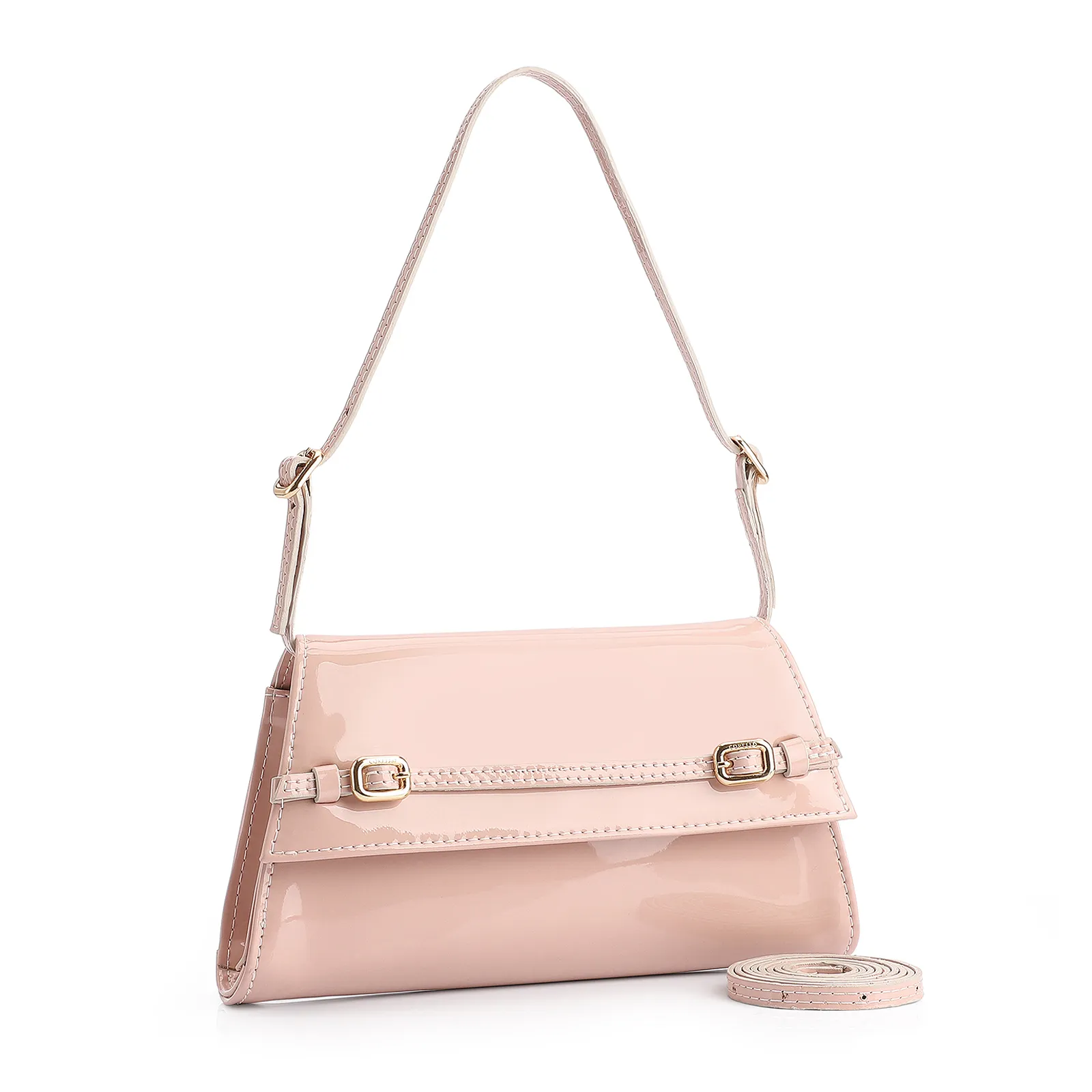 Bolsa De Ombro Fivelas Verniz Rosa