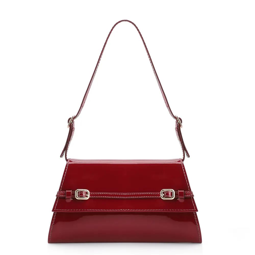 Bolsa De Ombro Fivelas Verniz Vermelho