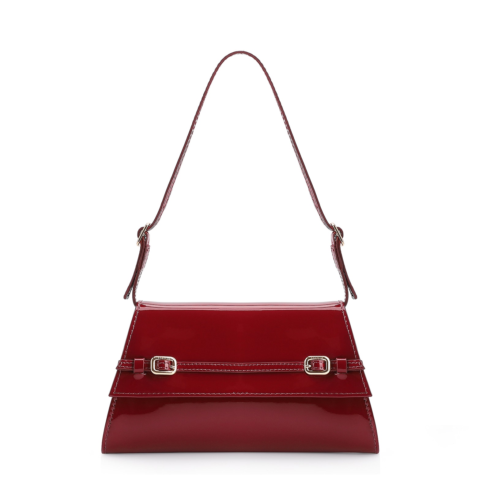 Bolsa De Ombro Fivelas Verniz Vermelho