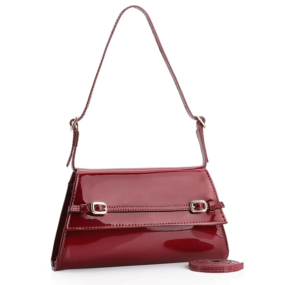 Bolsa De Ombro Fivelas Verniz Vermelho - imagem 2