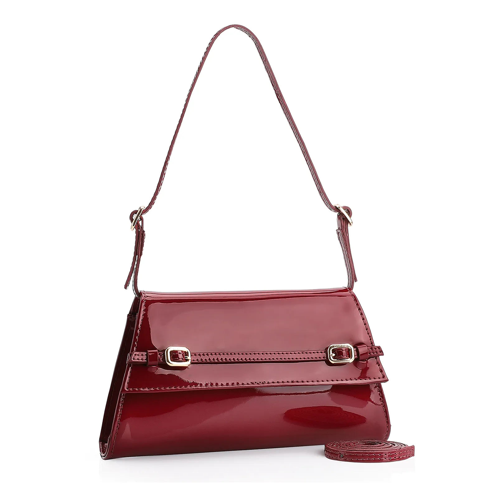Bolsa De Ombro Fivelas Verniz Vermelho
